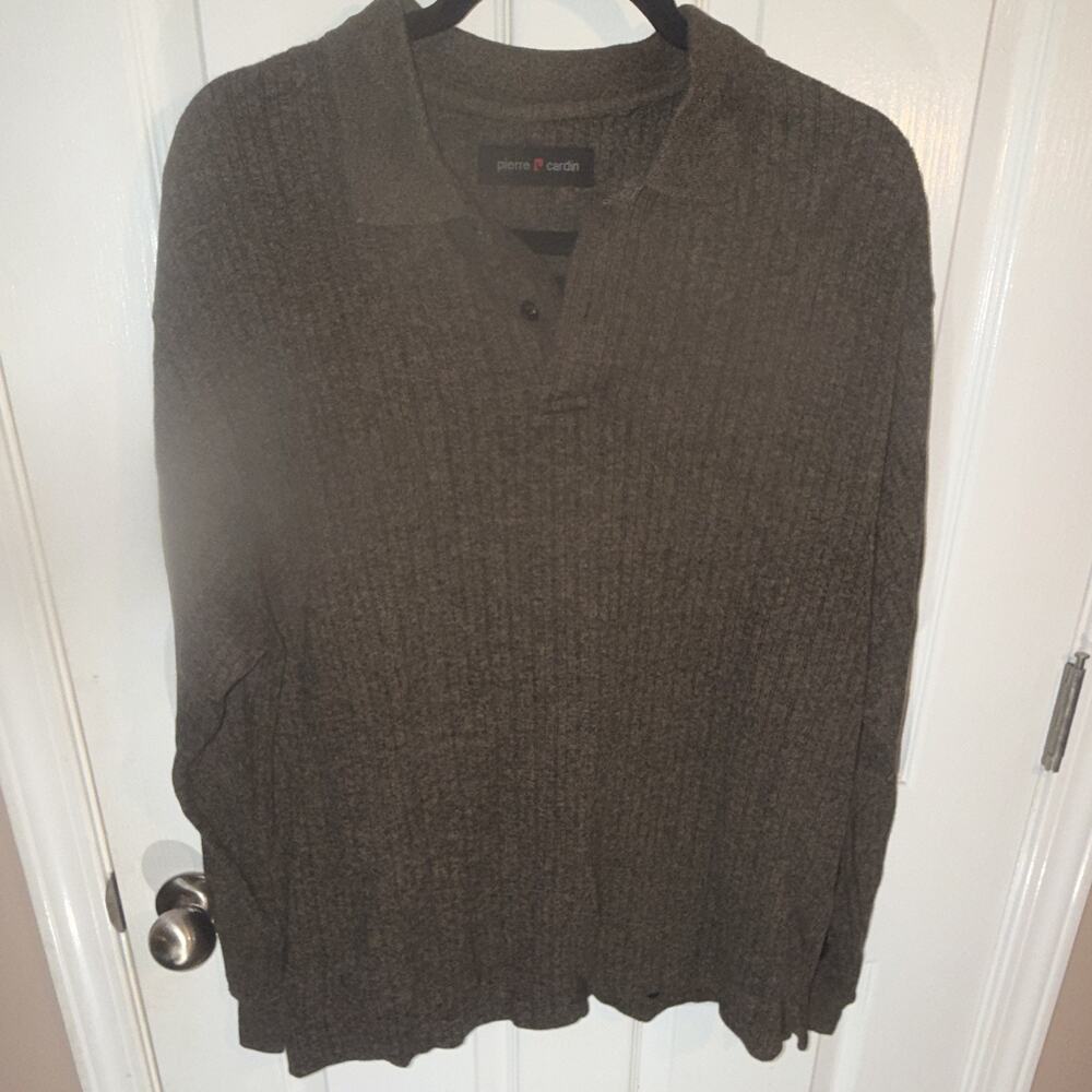PRICE DROP Pierre Cardin Men's L Brown Solid Knit Collared Button Neck Sweater